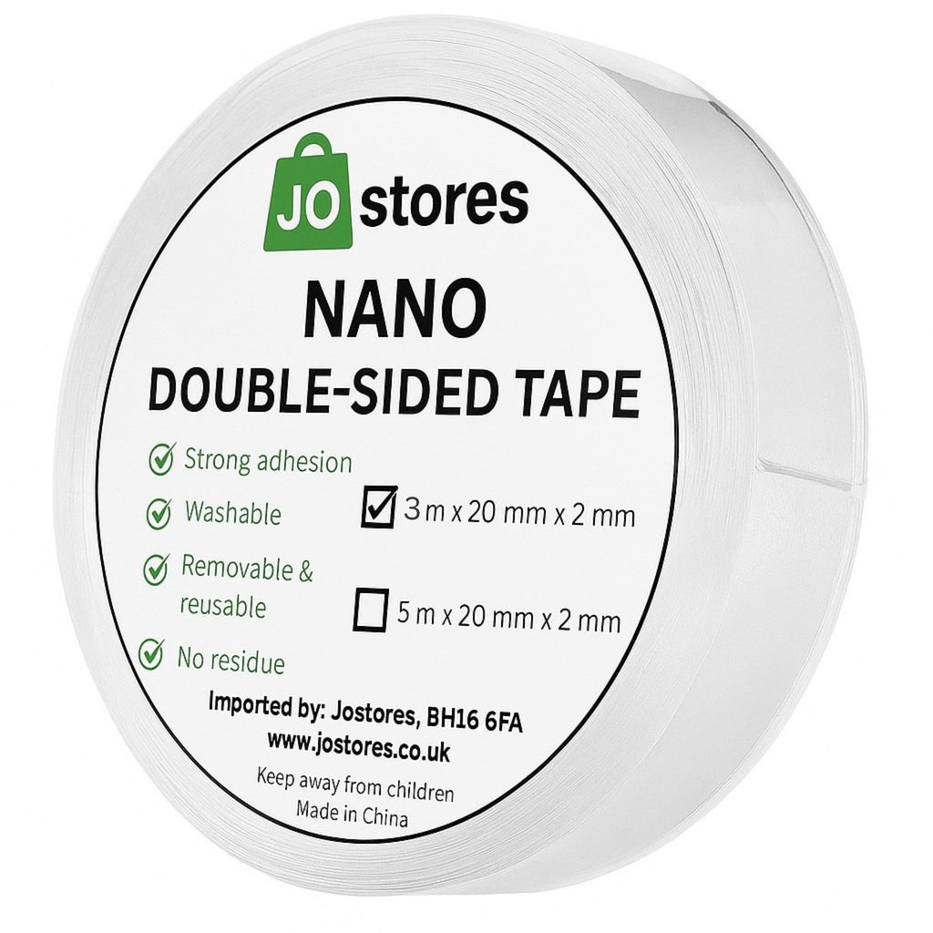 Jostores Nano Double Sided Tape - Heavy Duty Transparent Gel Grip Washable Removable Adhesive