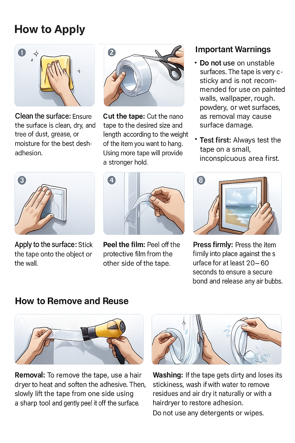 Jostores Nano Double Sided Tape - Heavy Duty Transparent Gel Grip Washable Removable Adhesive